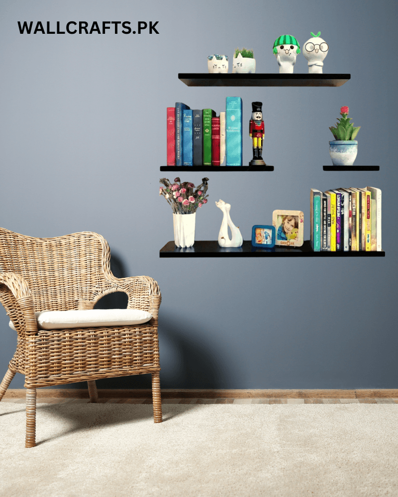 Elegant Floating Wooden wall Shelves blackby wallcrafts.pk