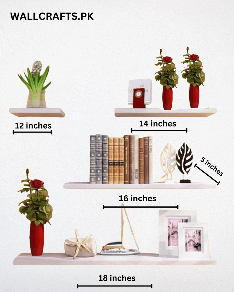 Elegant Floating Wooden wall Shelves size by wallcrafts.pk